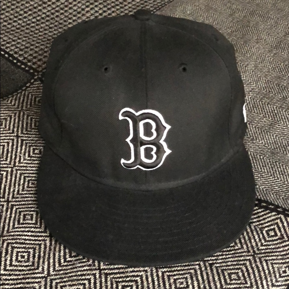 Black + White Fitted Red Sox Cap